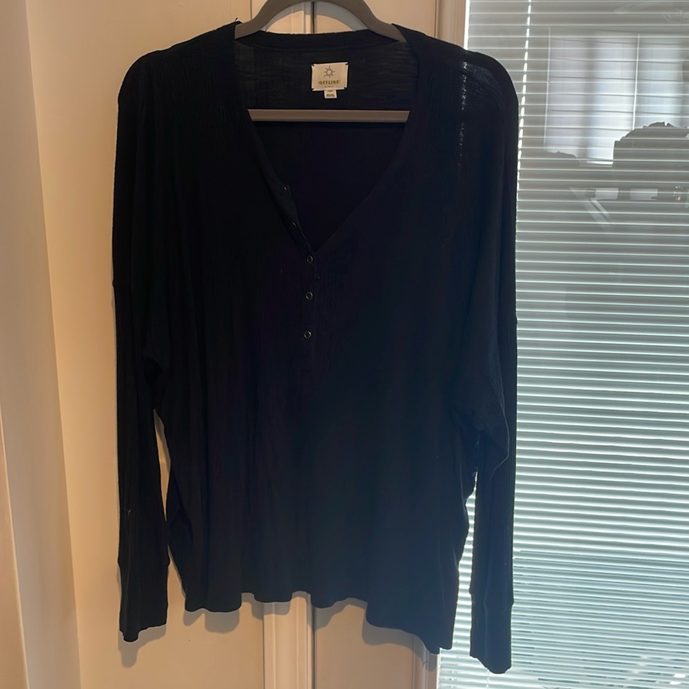 Aerie Distressed Long Sleeve Shirt